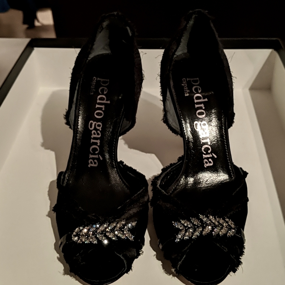 Pedro Garcia Swarovski Crystal Raw Silk Peep Toe H